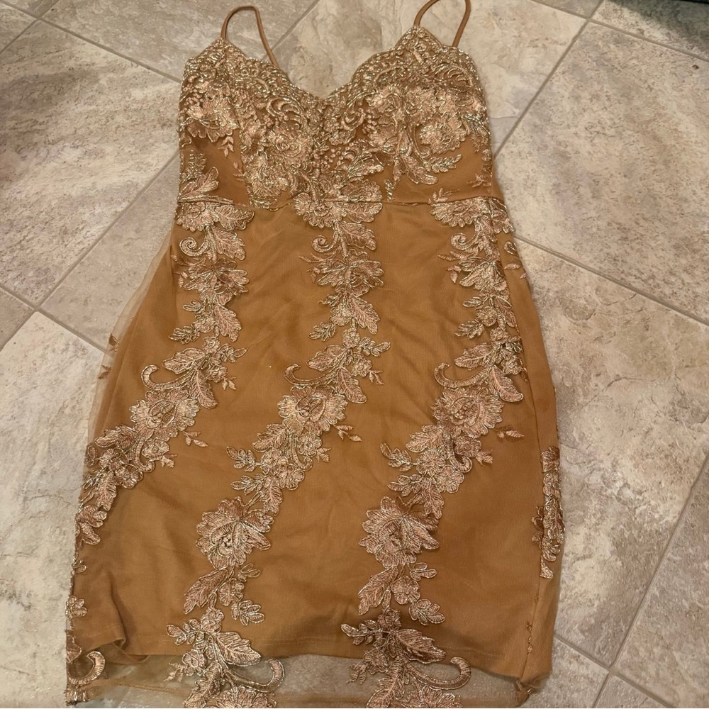 Windsor Gold Spaghetti Strap Bodycon Mini Dress